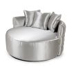 Luxurious love seat with deep buttoning and chrome studding in a silk finish