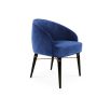 A sophisticated dining chair with a luxurious velvet upholstery, lacquered legs and polished brass accents 