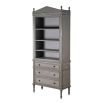 Traditional style bookcase in grey with three shelves and drawers