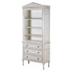 Elegant bookcase with three drawers and shelves in white wash wood finish