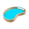 Curved blue glass tray with wicker border