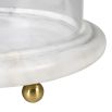 Elegant hurricane with gold spherical feet and a white marble base, available in a large and small size