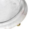 Elegant hurricane with gold spherical feet and a white marble base, available in a large and small size