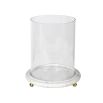 Elegant hurricane with gold spherical feet and a white marble base, available in a large and small size