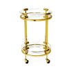 A stylish modern bar cart made from polished brass, acrylic and glass