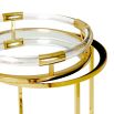 A stylish modern bar cart made from polished brass, acrylic and glass