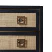 Ravishing chest of drawers featuring a mix of dark oak and light rattan.