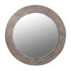 Rustic wooden framed round mirror