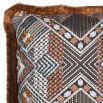 Gorgeous patterned cushion with copper-toned embroidery and fringe