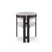 dining chair with Boucle upholstered backrest and seat and black legs and arm rests