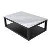 Elegant wooden coffee table with white marble surface