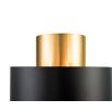 Brass base wall lamp with black shade around the middle