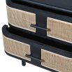 Bedside table with black wooden finish and rattan finish on the drawers