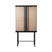 Stunningly sleek drinks cabinet with rattan doors and long black handles