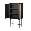 Stunningly sleek drinks cabinet with rattan doors and long black handles