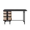 Captivating black wood desk with three rattan-finished drawers