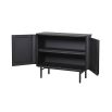 Enchanting side board in black wooden finish with rattan doors