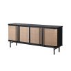 Elegant sideboard in black wooden finish with modern rattan doors