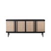 Elegant sideboard in black wooden finish with modern rattan doors