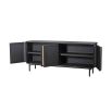 Elegant sideboard in black wooden finish with modern rattan doors