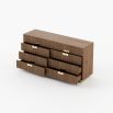 A luxurious walnut matte chest of drawers with golden accent