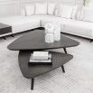 A stylish set of two dark brown wood coffee tables 