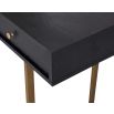 Black wooden industrial-style desk with brass frame