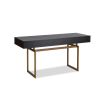 Black wooden industrial-style desk with brass frame