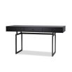 Black wooden industrial-style desk with three drawers