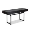 Black wooden industrial-style desk with three drawers