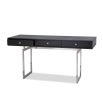 Industrial-style black wooden desk with three drawers and metal base
