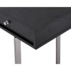 Industrial-style black wooden desk with three drawers and metal base