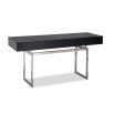 Industrial-style black wooden desk with three drawers and metal base