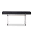 Industrial-style black wooden desk with three drawers and metal base