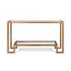 Antique gold framed console table with two-tier glass shelving
