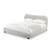 Grey boucle upholstered king size bed with wooden legs