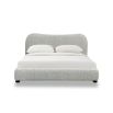 Grey boucle upholstered king size bed with wooden legs