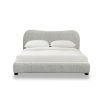 Grey boucle upholstered king size bed with wooden legs
