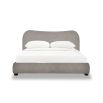 Grey boucle upholstered king size bed with wooden legs