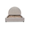 A stylish bed by Liang & Eimil with a gorgeous taupe upholstery and statement rounded headboard