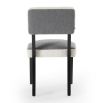 Boucle sand and grey dining chair with dark wood legs