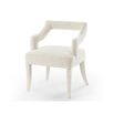 Upholstered boucle sand dining chair with open curved back