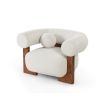 Sand-coloured Bouclé upholstery chair with ball-shaped cushion