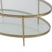 Two tiered coffee table with brass frame and glass shelves