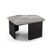 Pentagonal-shaped grey marble top coffee table with matte black legs