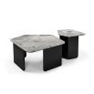 Pentagonal-shaped grey marble top coffee table with matte black legs