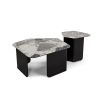 Pentagonal-shaped grey marble top coffee table with matte black legs
