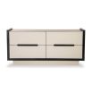 Modern cream coloured chest of drawers with leather front and matte black edges