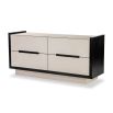 Modern cream coloured chest of drawers with leather front and matte black edges