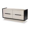 Modern cream coloured chest of drawers with leather front and matte black edges